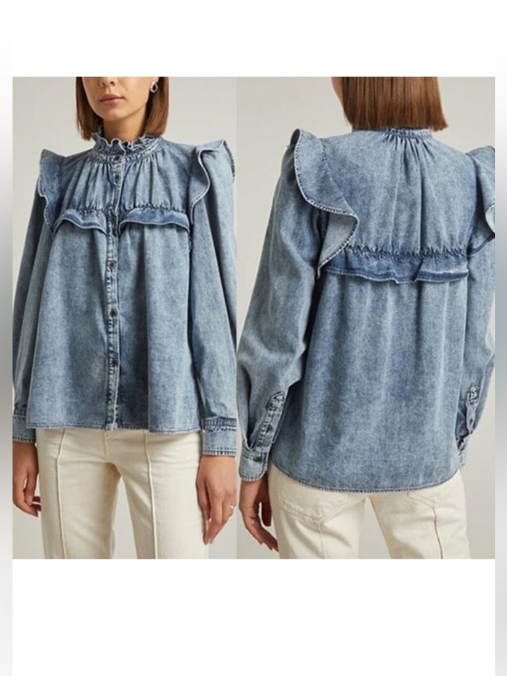 Isabel Marant denim blouse with ruffle detail